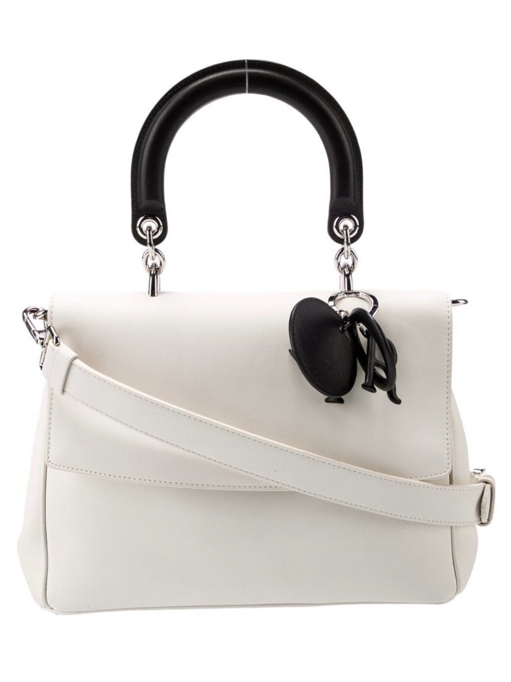 Be Dior Medium White Leather Top-Handle Satchel with Black leather crossbody